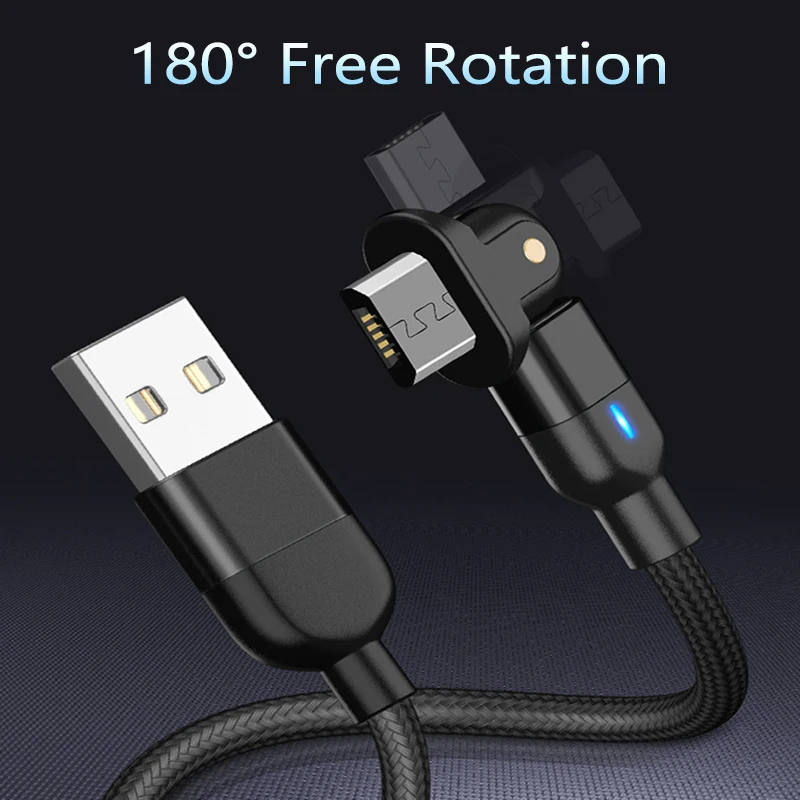 3A usb-кабель 180 ° вращающийся для Samsung Xiaomi Huawei мобильный телефон кабели с эффектом