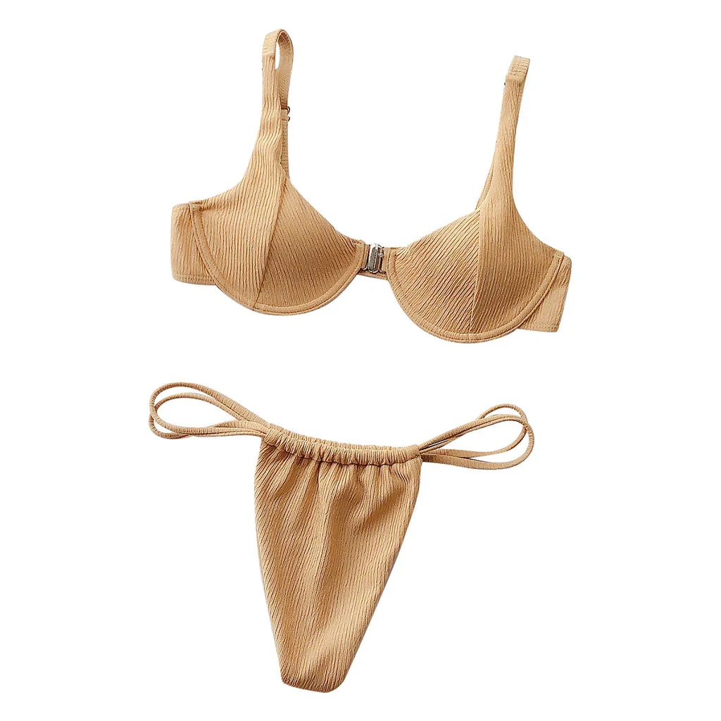 Сексуальное женское однотонное бикини с низкой талией пуш-ап Мягкий купальник