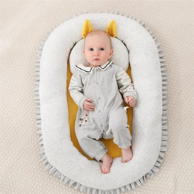 

Новая стильная детская кровать-гнездо с подушкой, портативная кроватка для путешествий, хлопковая Колыбель для новорожденных, детская кров...