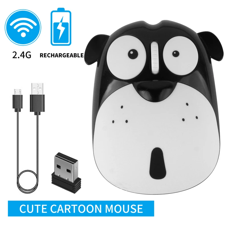 

2.4G Wireless Mouse Power Saving Mute Rechargeable Cute Animal Puppy Mouse Mini Laptop Rechargeable Mouse For Kids Girls Gifts