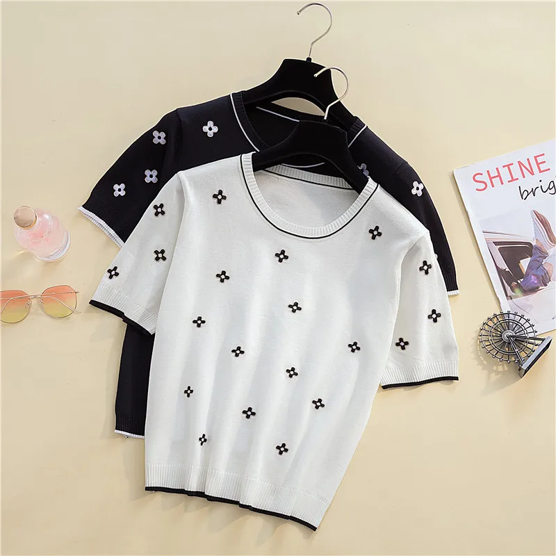 Женская хлопковая Футболка с круглым вырезом цветочным принтом | одежда