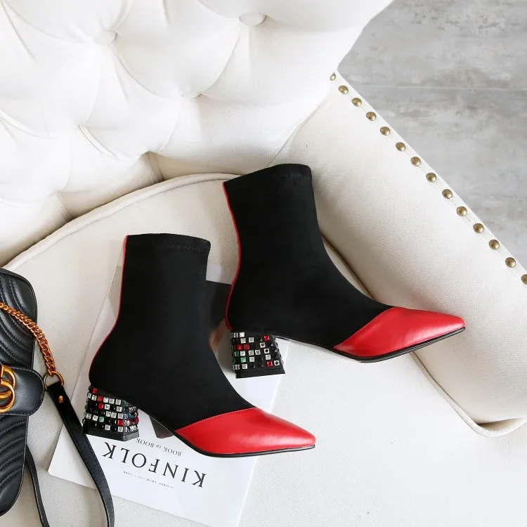 MLJUESE 2020 женские ботильоны из коровьей кожи с острым носком смешанные цвета зимние