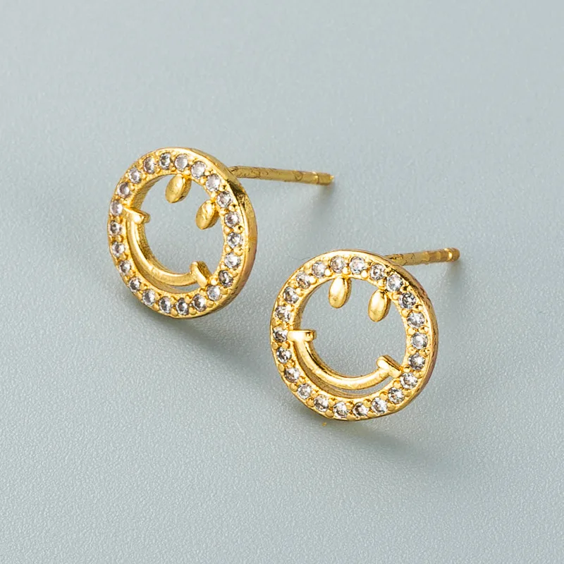 

Stud Earrings Crystal Cute Accessories Round Smiling Korean Copper Gold Plating INS Style Fashion Modern Earrings 2021 Trend New