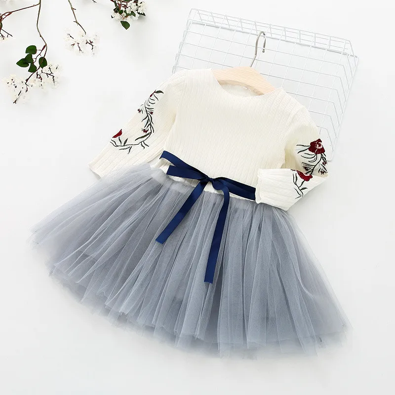 Autumn Knitted Dresses Baby Girl Dress Embroidery Flower Infant Toddler Party Tutu Ball Gown Birthday | Детская одежда и обувь