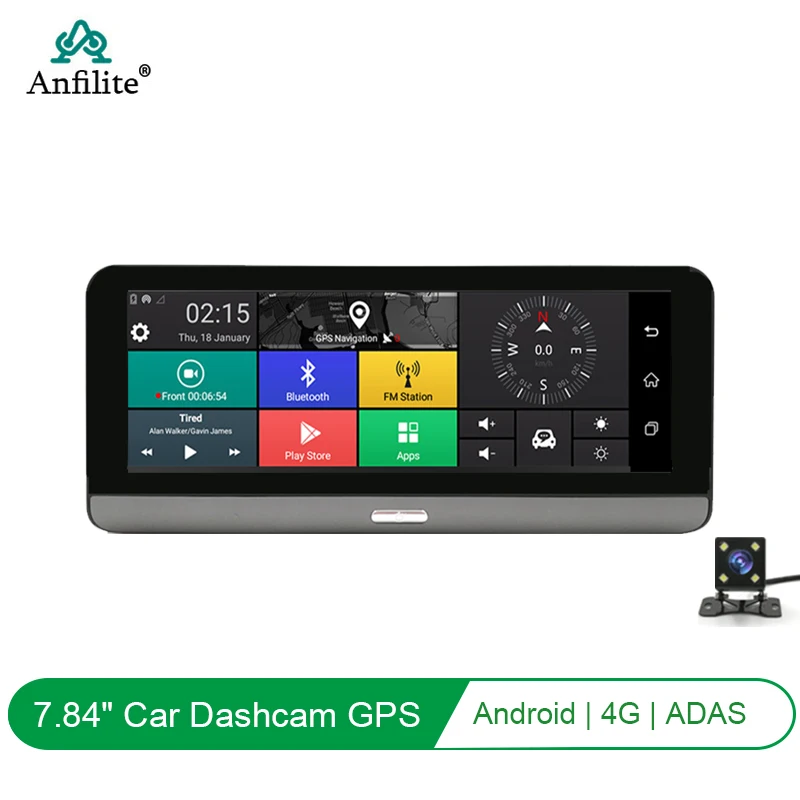 Автомобильный видеорегистратор Anfilite 7 8 дюйма 4G ADAS Android GPS навигатор с двумя