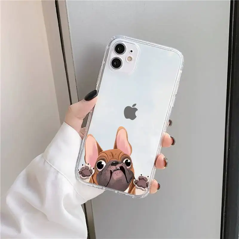 

Cartoon Pug Dog French Bulldog animal Phone Case Transparent for iPhone 11 12 mini pro XS MAX 8 7 6 6S Plus X 5S SE 2020 XR