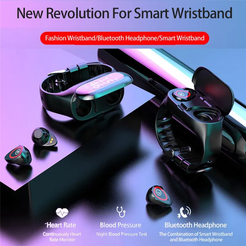 

Sport Smart Watch 0.96" M1 AI With Bluetooth Earphone Heart Rate Monitor Wristband Long Time Standby Wireless Earbud