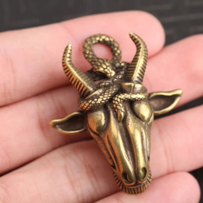 Медная змея голова Овцы брелоки подвески винтажные латунные подвесные