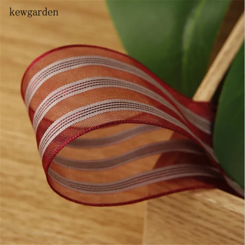 Kewgarden яркий провод лента из органзы В Полоску " 25 мм 1,5" 40 мм самодельные Цветы Аксессуары для волос упаковка Riband вручную изготовленная лента 10Y