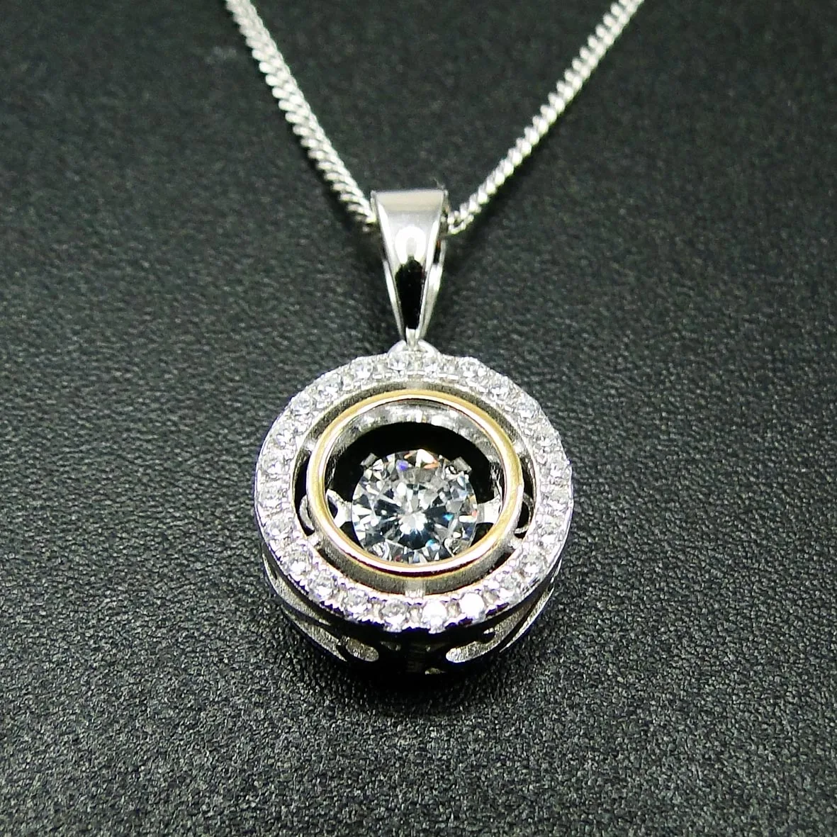 

Hot Selling Dancing CZ Stone Pendant 925 Sterling Silver Two Tone Color Necklace For Engagement / Party / Birthday Gift