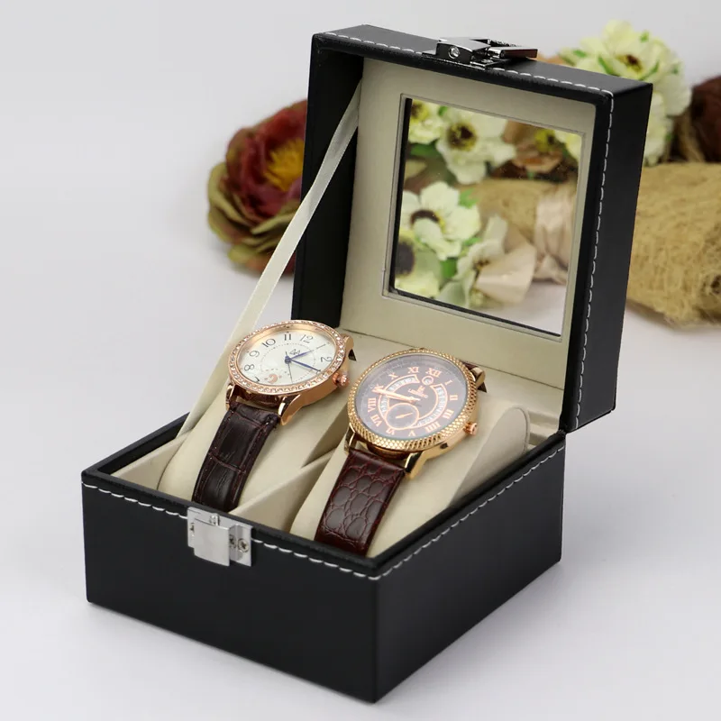 

Роскошная модная мужская кожаная коробка для наручных часов с 2 отделениями, высокое качество, держатель для мужских часов, часы 0911-29