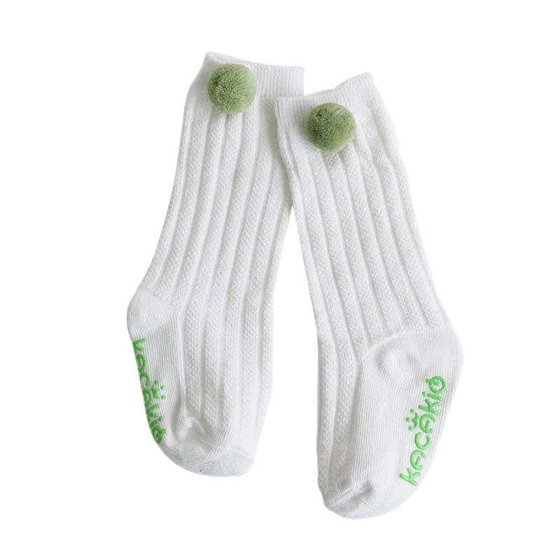 White with green Г., носки для новорожденных Мягкие хлопковые Гольфы с помпонами, носки для малышей, гетры для малышей возрастом от 0 до 36 месяцев - Цвет: White with green