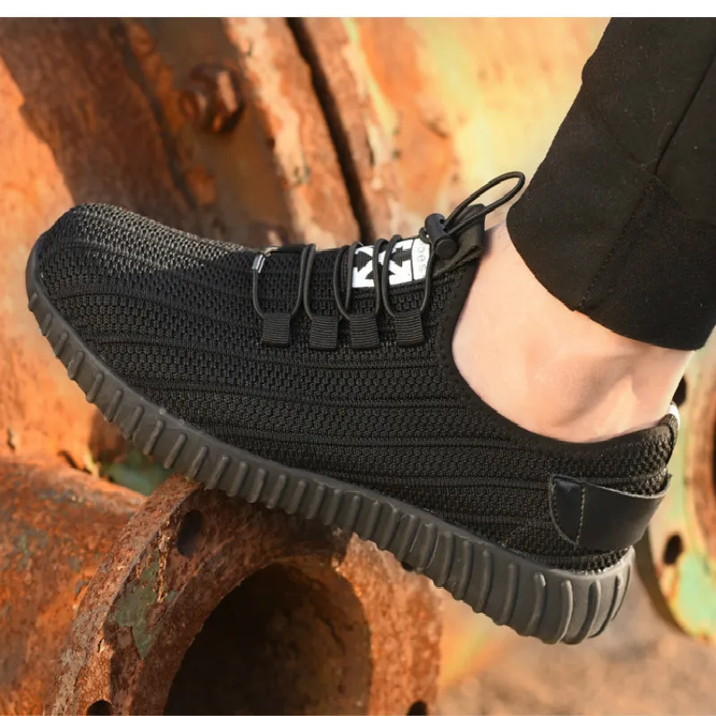 

Mens Breathable Mesh Steel Toe Cap Work Safety Shoes Black Blue Anti-pierce Platform Construction Site Worker Security Boots