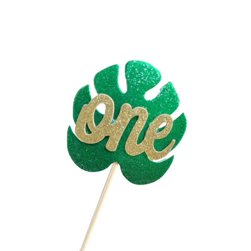 

10pcs Jungle Tropical Party Green Leaf Cake Topper Leaves Cupcake Toppers Wild One Birthday Party Baby Shower Cake Decoration