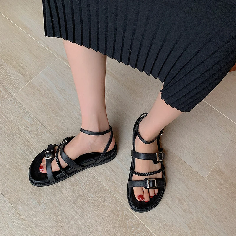 

Fashion Buckle Genuine Leather Flat Platform Gladiator Sandals Women Summer Casual Shoes Sandales Femmes 2021 Sandalias Mujer