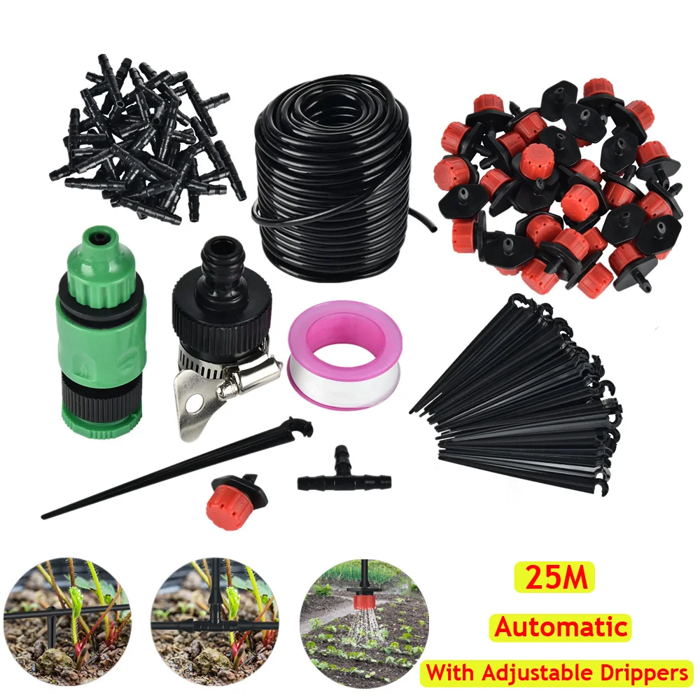 Automatic Micro Drip Irrigation System Kits 25 m Hose Garden Drippers Set With Water Timer | Дом и сад