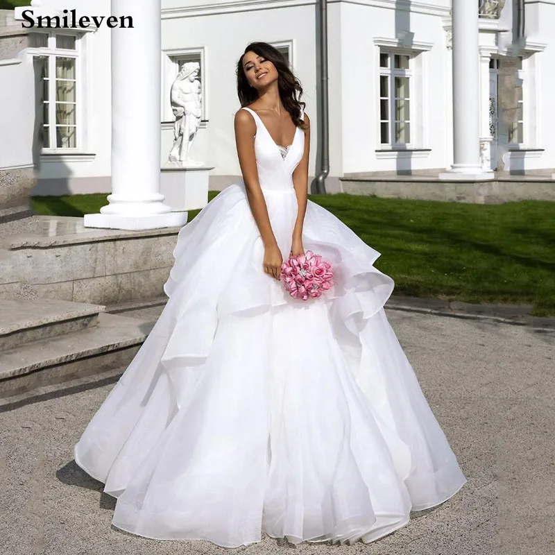 Smileven Princess Wedding Dress Organza Lace Bridal Dresses  Sexy V Neck Vestido De Noiva Custom Made