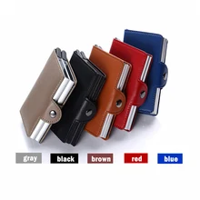Fashion  RFID Blocking Leather Wallet Small Credit Card Holder Purse Money Case for Men Women Wallet with Double Aluminium Box