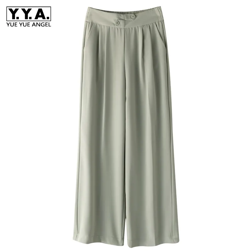 

Casual Elastic High Waist Wide Leg Trousers Women Office Solid Color Loose Pants Autumn New Lady Pocket Formal Pants S-XL