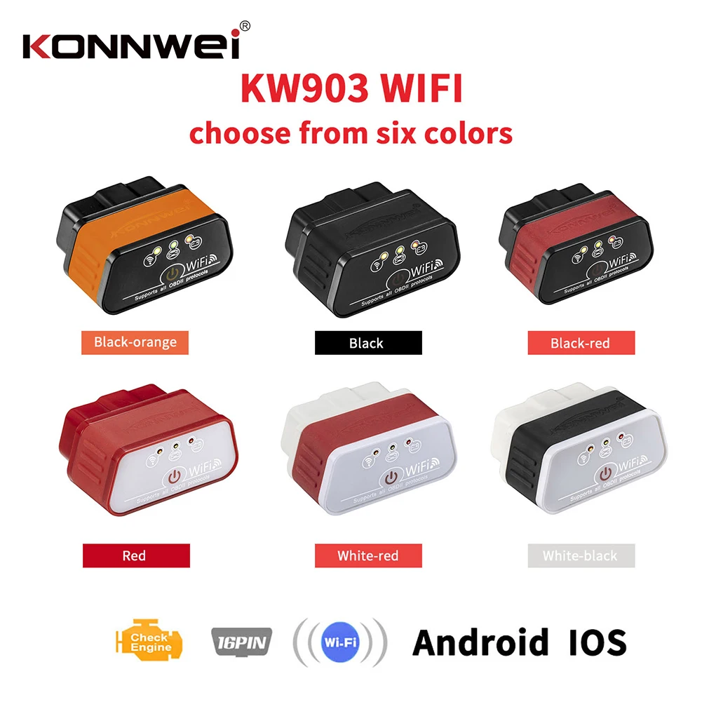 

KONNWEI KW903 беспроводной Wifi OBD2 сканер 12 В диагностический считыватель кодов для Android и iOS автоматический сканер считыватель кодов