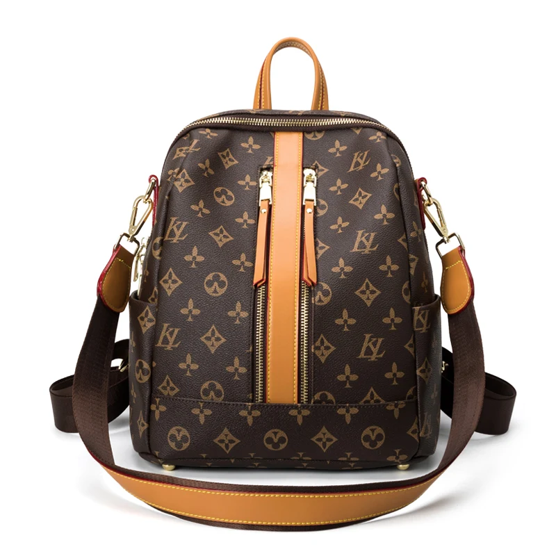

Real Leather Backpacks for Women 2021 New Fashion All Match Retro Flower Prints Two Shoulder Bag Ladies Famous Backpack Sac Luxe