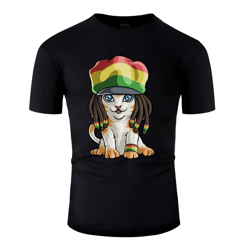 Винтаж флаг Ямайки кошка футболка для мужчин 100% хлопок мужские футболки 2020