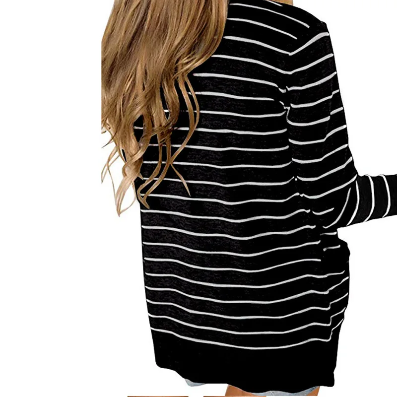 Women Cardigan Spring and Autumn Striped Knitted Blouse Jacket |