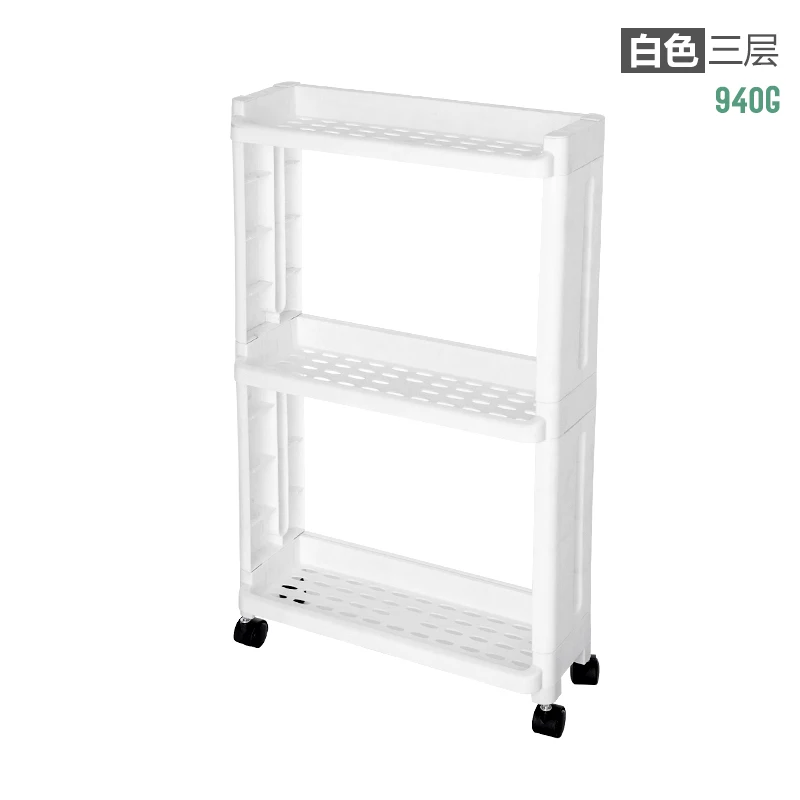 3 layer -White Кухня стеллаж для хранения холодильник боковой рамы 2/3/4 слоя съемный шкив ванная комната стеллаж для хранения полки кронштейн WF9281006 - Цвет: 3 layer -White