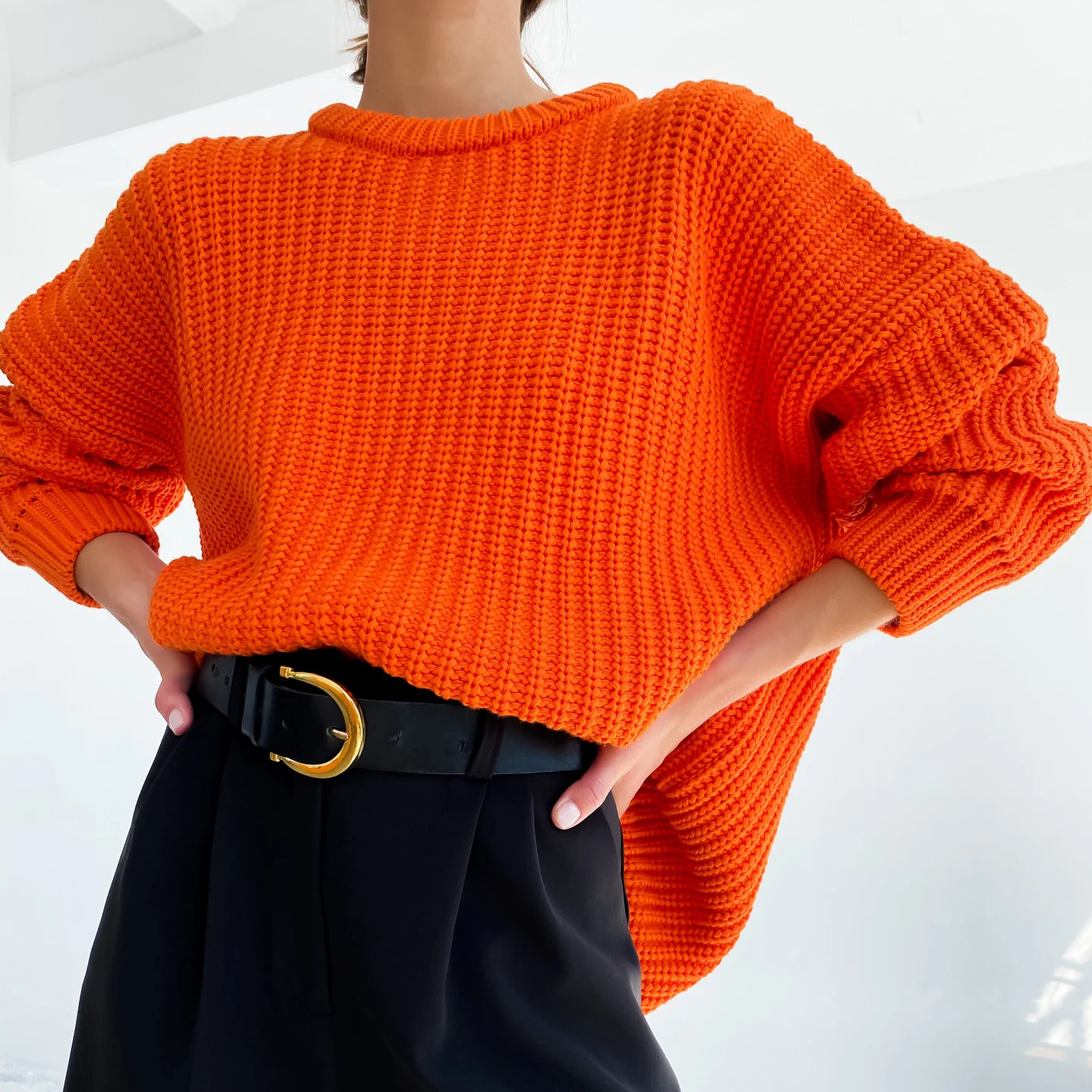 

Осенний шикарный женский свитер, повседневные флуоресцентные однотонные вязаные пуловеры оверсайз с длинным рукавом, зимний модный плотны...