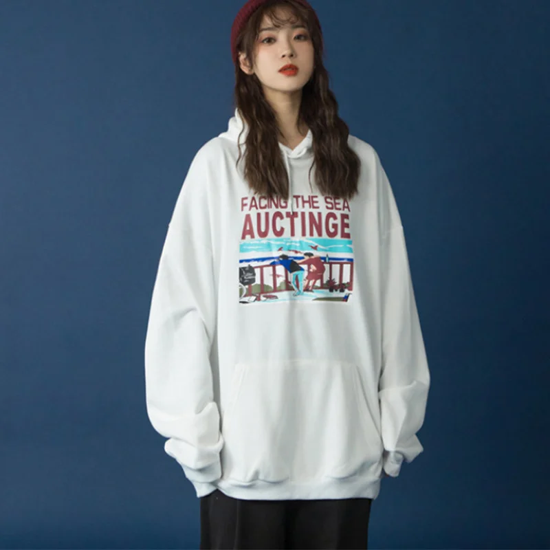 

Свитшот женский с принтом, винтажный Свободный пуловер в Корейском стиле, Повседневная Уличная одежда для девушек, весна-осень 2021