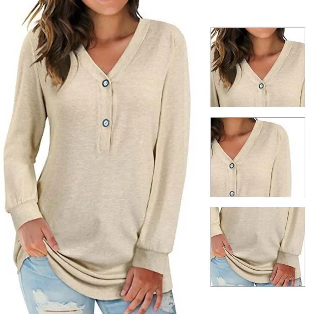 Блузка модная осенне-зимняя длинная свободная туника с V-образным вырезом для