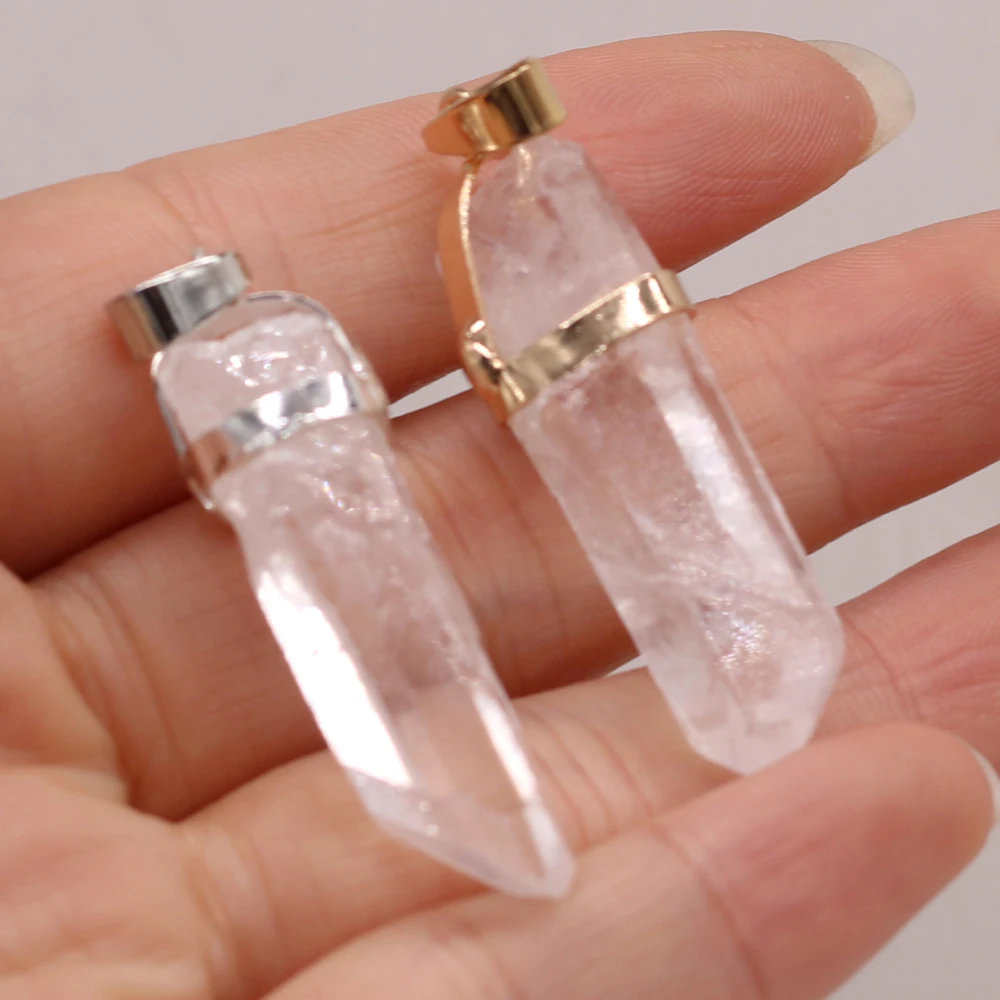 

Natural Semi-precious Stone Clear Quartz Pendant 12x20-14x50mm for Jewelry Making Necklaces Accessories Gift