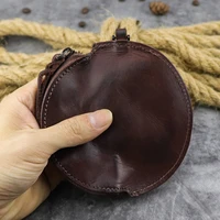 vintage crazy horse leather mens coin pure genius leather zipper coin wallet retro key holder small money bag