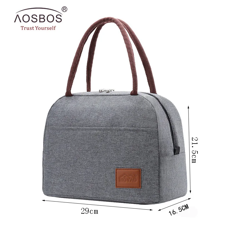 Grey Aosbos печатная холщовая Портативная сумка-холодильник для ланча, модные термоизолированные сумки для еды, сумки для еды для пикника, сумка для ланча для мужчин, женщин и детей - Цвет: Grey