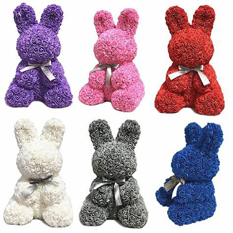 

21cm Rose Bunny Artificial Flower Rose Teddy Bears Valentine Day Gift for Girlfriend Women Wife Easter/Mother Day Birthday Gifts