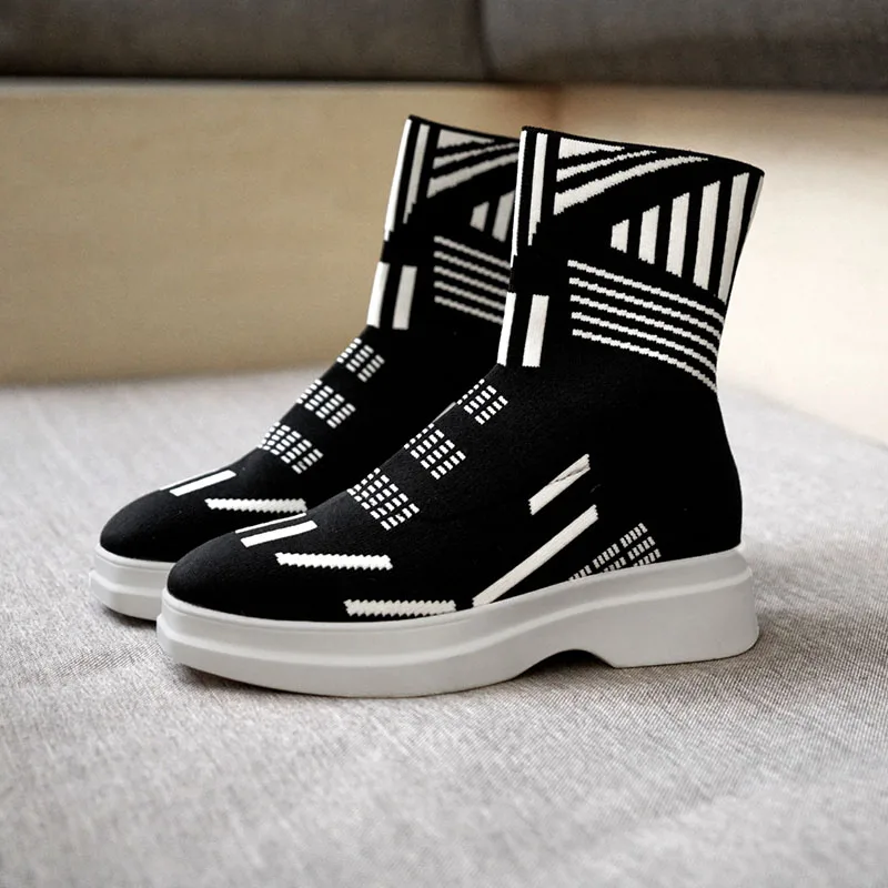 Phoentin/черный и белый носок женские ботинки коллекция 2019 года ботильоны из
