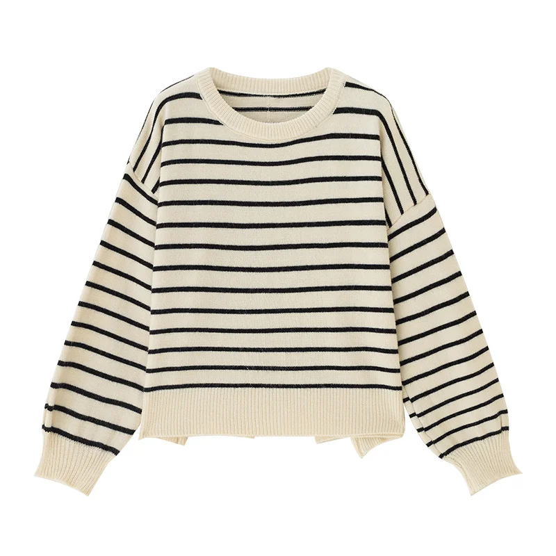 Футболка с рукавами свитер в полоску женская Свободная верхняя одежда