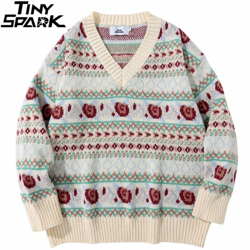 

2021 мужской вязаный свитер в стиле хип-хоп, уличная одежда, винтажный Ретро пуловер в полоску, Осенний хлопковый Повседневный свитер Harajuku, ко...