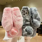 Чехол для телефона из кроличьего пушистого меха для iPhone 13 Pro Max 12 11 XR XS Max X 7 8 Plus 12 13 Pro, зимний мягкий чехол из ТПУ с кроличьими пушистыми ушками