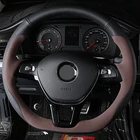 Чехол рулевого колеса автомобиля, черная замша из натуральной кожи, ручная работа для Volkswagen VN Golf 7 Mk7 New Polo Jetta Passat B8