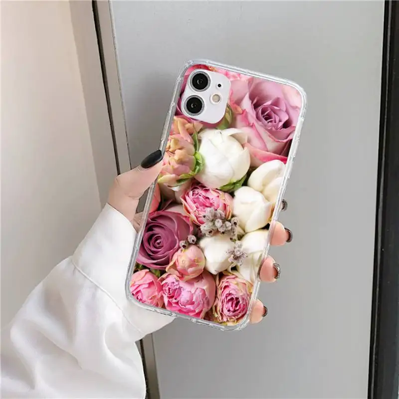

Flower Pink Purple Peony Rose Phone Case Transparent soft For iphone 5 5s 5c se 6 6s 7 8 11 12 plus mini x xs xr pro max
