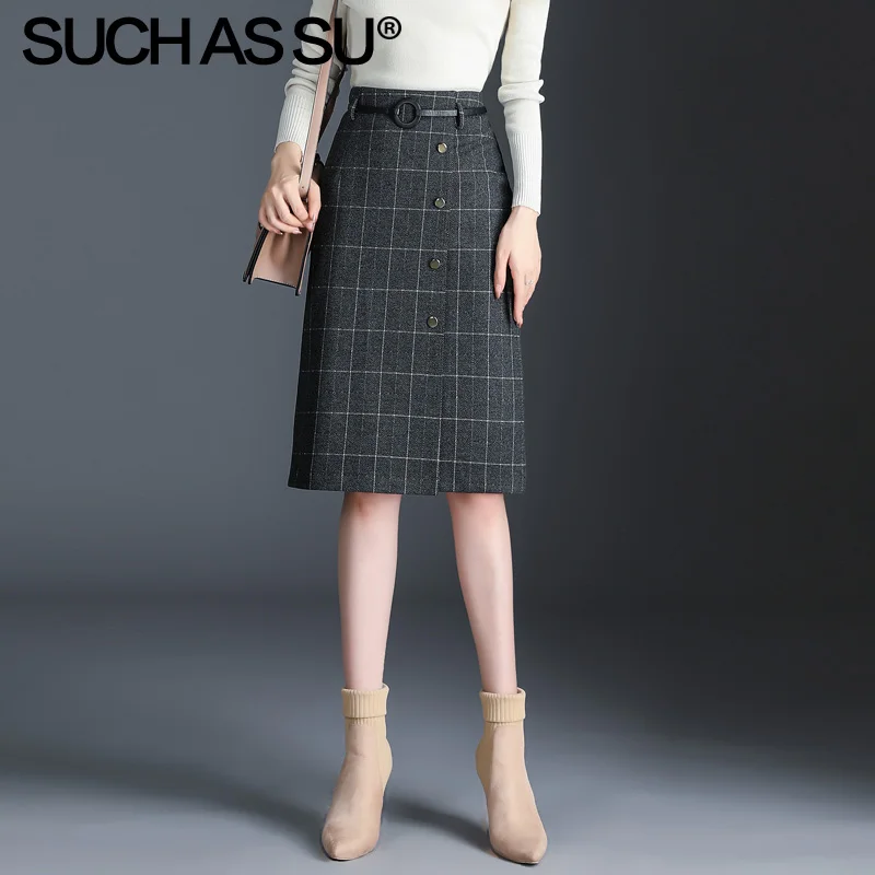 Женская вязаная юбка-карандаш серая до колена с высокой талией размера плюс на