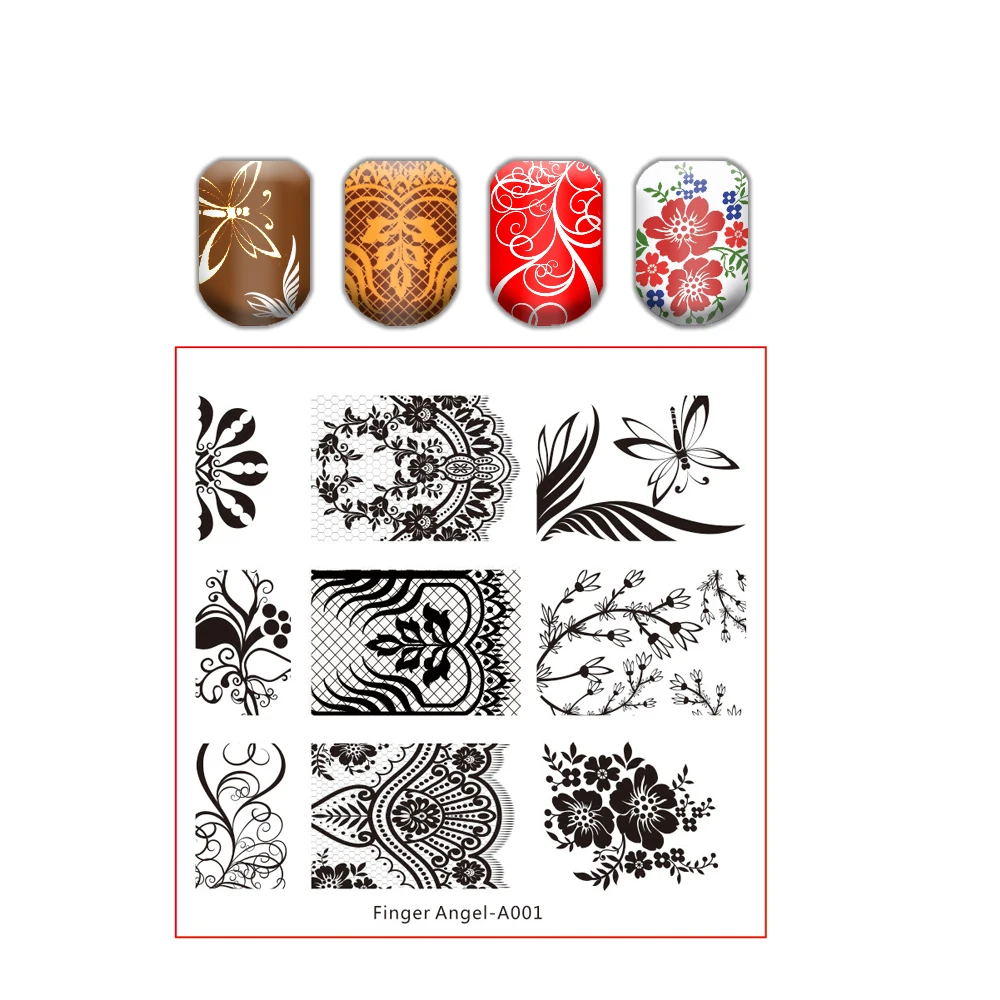 Трафарет для стемпинга ногтей с изображением цветов Листьев кружева бабочки