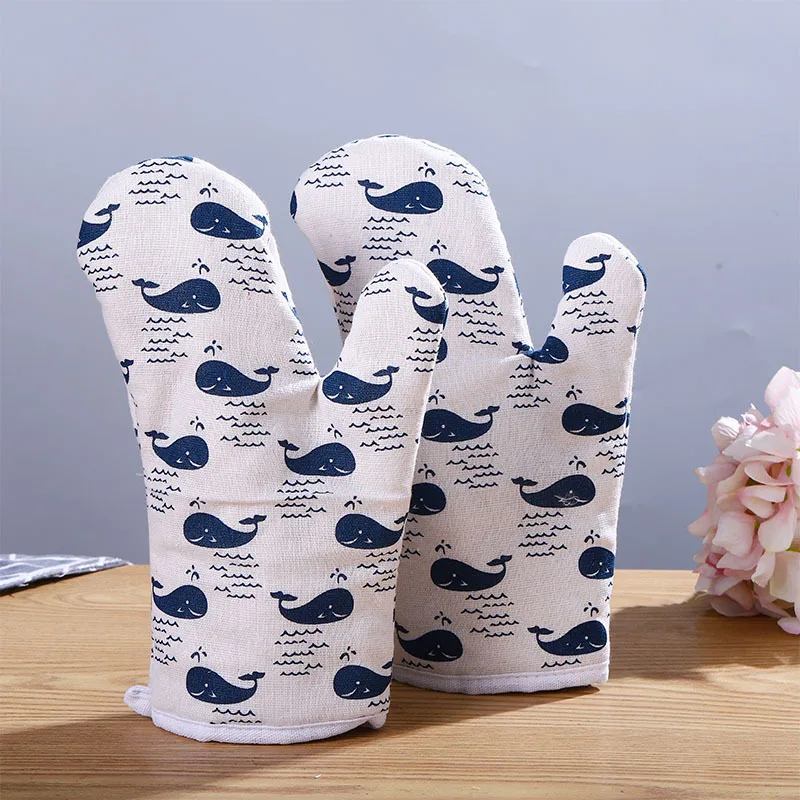 

Cute Oven Mitts Heat Resistant Microwave Oven Glove Cotton Linen Baking BBQ Potholders Non-slip Oven Mitts Kitchen Cooking Tools
