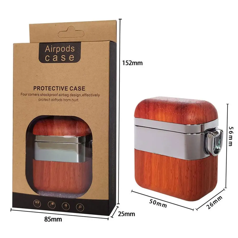 New Stainless Steel Solid Wooden Cover Bluetooth Wireless Headset Casewith Hook For Airpods 2 Case 1 | Электроника