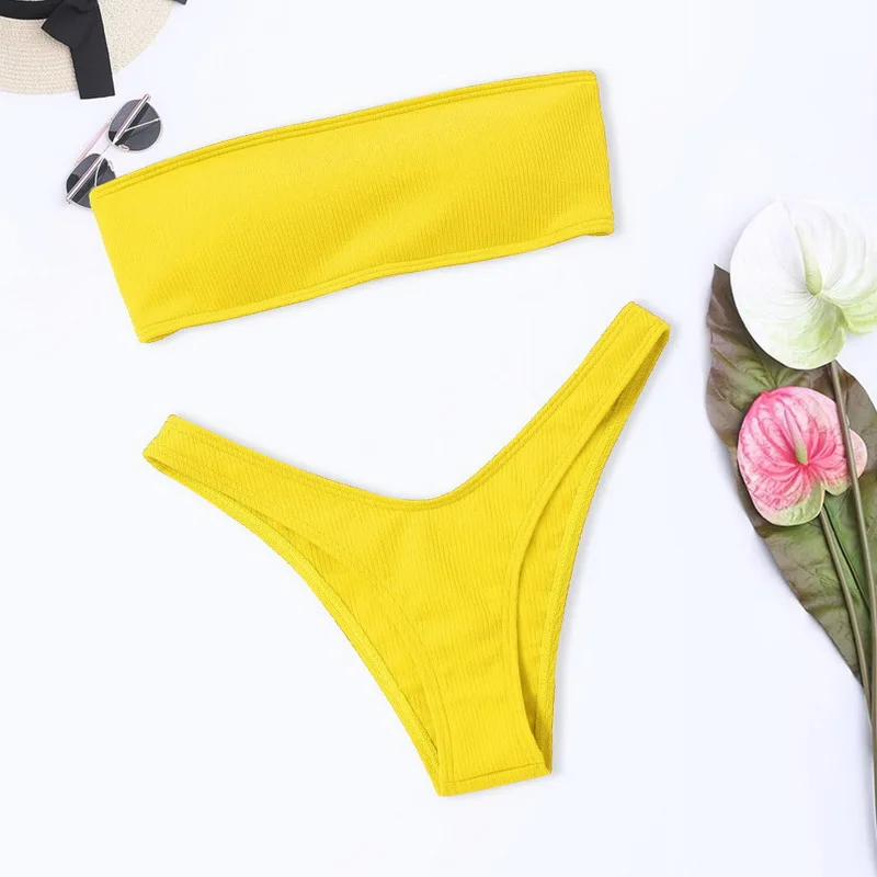 Новинка 2020 купальник бандо женское микро бикини комплект пуш ап одноцветные