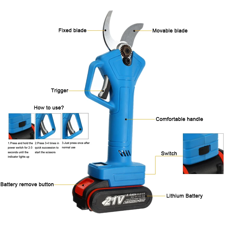 

Cordless Electric Pruning Shears Garden Pruning Shears Scissors 21v 100W Household Potted Weed Branches Scissors Garden Tools