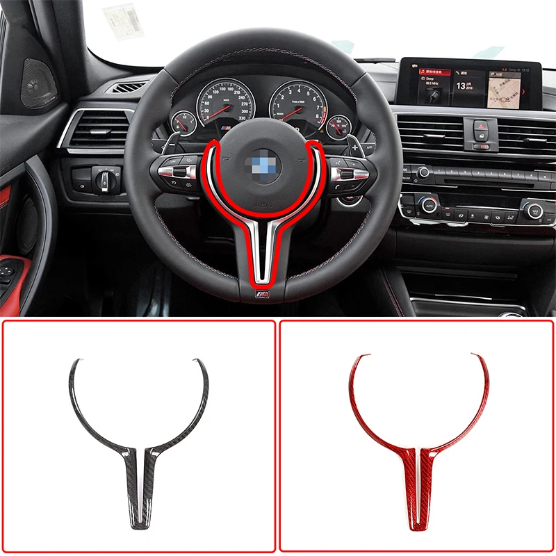 Car styling Real Carbon Fiber Interior Steering Wheel Decorative Frame For BMW M-Sport V-shaped Frame Inner Frame Accessories