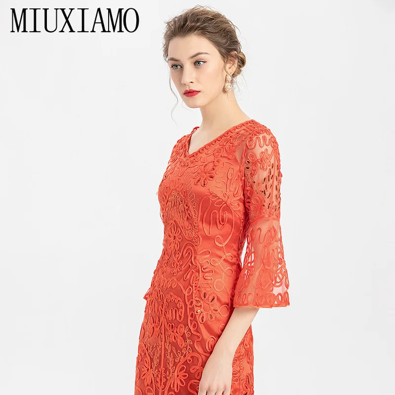 

MIUXIMAO 2020 Summer Dress Runway Design Lace Casual Dress Women Diamonds Elegant Slim Vintage Dress Women Vestidos