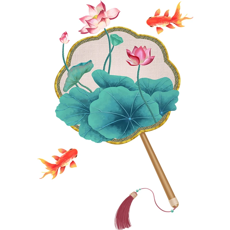 

Chinese Style Lotus Goldfish Wall Sticker Decorative Painting Fans Poster on The Wall Decor Bedroom Living Room Decor Mural Pvc